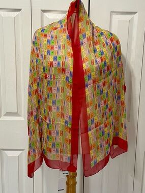 Moschino Red-Trim Multicolor Logo Print Lightweight Jacket